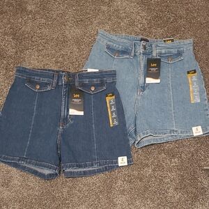 2 Pairs Lee Women's Jean Shorts - Dark Blue and Light Blue